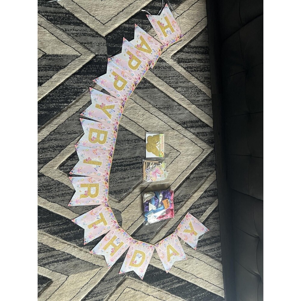 Birthday Party Decoration Set with Butterfly Stickers and Toppers
